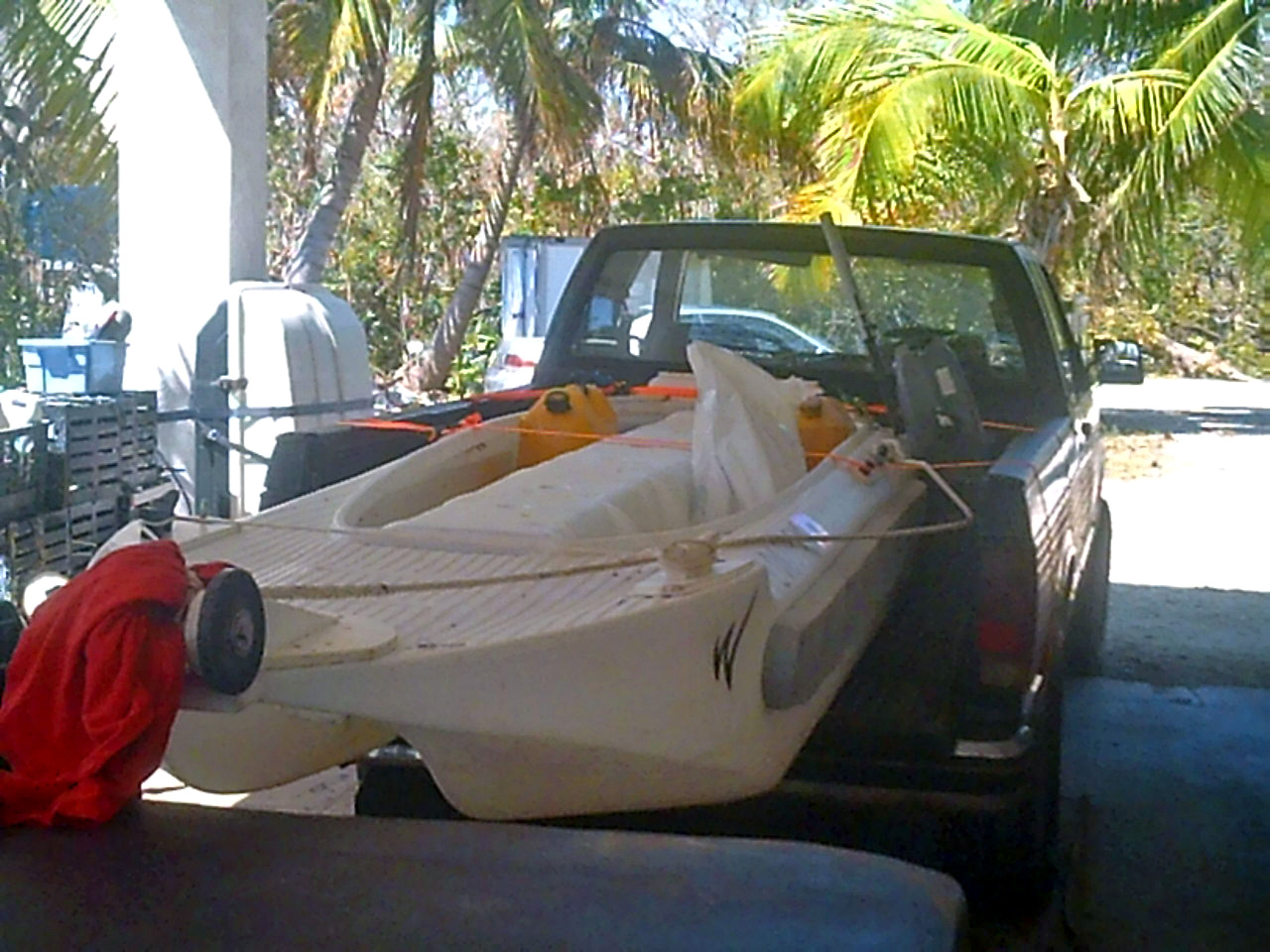 Wavewalk S4 skiff on pickup truck bed, Key Largo