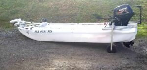 S4 portable boat with Suzuki gas outboard motor and electric trolling motor